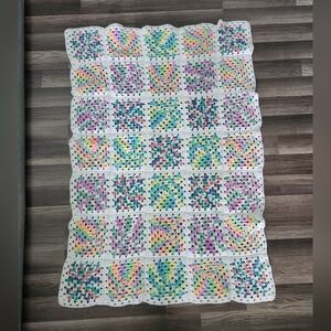 Vintage Hand Crocheted Granny Square Quilt